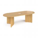 Arrow head leg radial end boardroom table 2400mm x 1000mm with central cutout 272mm x 132mm - oak