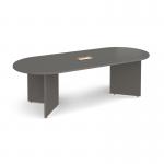 Arrow head leg radial end boardroom table 2400mm x 1000mm with central cutout 272mm x 132mm - Onyx Grey EB24-CO-OG