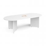 Arrow head leg radial end boardroom table 2400mm x 1000mm with central cutout 272mm x 132mm - white EB24-CO-WH