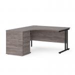 Maestro 25 left hand ergonomic desk 1400mm with black cantilever frame and desk high pedestal - grey oak EBK14LGO