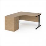 Maestro 25 left hand ergonomic desk 1400mm with black cantilever frame and desk high pedestal - Kendal Oak EBK14LKO