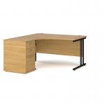 Maestro 25 left hand ergonomic desk 1400mm with black cantilever frame and desk high pedestal - oak EBK14LO