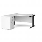 Maestro 25 left hand ergonomic desk 1400mm with black cantilever frame and desk high pedestal - white EBK14LWH