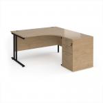 Maestro 25 right hand ergonomic desk 1400mm with black cantilever frame and desk high pedestal - Kendal Oak EBK14RKO