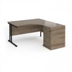 Maestro 25 right hand ergonomic desk 1400mm with black cantilever frame and desk high pedestal - Nebraska Oak EBK14RNO