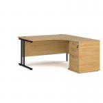 Maestro 25 right hand ergonomic desk 1400mm with black cantilever frame and desk high pedestal - oak EBK14RO