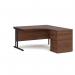 The photo shows a sleek and modern Dams Maestro 25 1400mm ergonomic desk with a black cantilever frame and a desk high pedestal, featuring a stunning walnut finish. Perfect for any office or workspace, this desk is designed for optimal comfort and productivity.