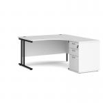 Maestro 25 right hand ergonomic desk 1400mm with black cantilever frame and desk high pedestal - white EBK14RWH