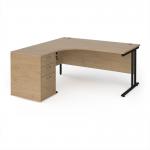 Maestro 25 left hand ergonomic desk 1600mm with black cantilever frame and desk high pedestal - Kendal Oak EBK16LKO