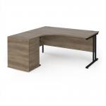 Maestro 25 left hand ergonomic desk 1600mm with black cantilever frame and desk high pedestal - Nebraska Oak EBK16LNO