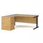 Maestro 25 left hand ergonomic desk 1600mm with black cantilever frame and desk high pedestal - oak EBK16LO