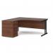 Maestro 25 left hand ergonomic desk 1600mm with black cantilever frame and desk high pedestal - walnut EBK16LW