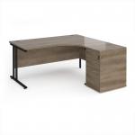 Maestro 25 right hand ergonomic desk 1600mm with black cantilever frame and desk high pedestal - Nebraska Oak EBK16RNO