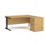 Maestro 25 right hand ergonomic desk 1600mm with black cantilever frame and desk high pedestal - oak EBK16RO