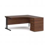 Maestro 25 right hand ergonomic desk 1600mm with black cantilever frame and desk high pedestal - walnut EBK16RW