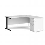 Maestro 25 right hand ergonomic desk 1600mm with black cantilever frame and desk high pedestal - white EBK16RWH