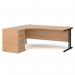 Maestro 25 left hand ergonomic desk 1800mm with black cantilever frame and desk high pedestal - beech EBK18LB