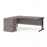Maestro 25 left hand ergonomic desk 1800mm with black cantilever frame and desk high pedestal - grey oak EBK18LGO