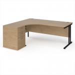 Maestro 25 left hand ergonomic desk 1800mm with black cantilever frame and desk high pedestal - Kendal Oak EBK18LKO
