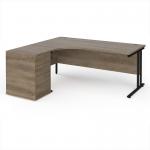 Maestro 25 left hand ergonomic desk 1800mm with black cantilever frame and desk high pedestal - Nebraska Oak EBK18LNO