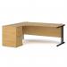 Maestro 25 left hand ergonomic desk 1800mm with black cantilever frame and desk high pedestal - oak EBK18LO