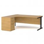Maestro 25 left hand ergonomic desk 1800mm with black cantilever frame and desk high pedestal - oak EBK18LO