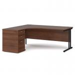 Maestro 25 left hand ergonomic desk 1800mm with black cantilever frame and desk high pedestal - walnut EBK18LW