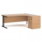 Maestro 25 right hand ergonomic desk 1800mm with black cantilever frame and desk high pedestal - beech EBK18RB