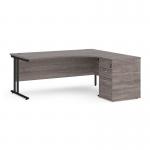 Maestro 25 right hand ergonomic desk 1800mm with black cantilever frame and desk high pedestal - grey oak EBK18RGO