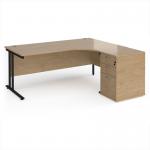 Maestro 25 right hand ergonomic desk 1800mm with black cantilever frame and desk high pedestal - Kendal Oak EBK18RKO