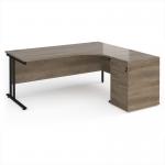 Maestro 25 right hand ergonomic desk 1800mm with black cantilever frame and desk high pedestal - Nebraska Oak EBK18RNO