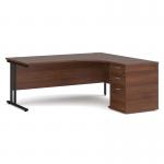 Maestro 25 right hand ergonomic desk 1800mm with black cantilever frame and desk high pedestal - walnut EBK18RW
