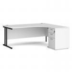 Maestro 25 right hand ergonomic desk 1800mm with black cantilever frame and desk high pedestal - white EBK18RWH