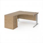 Maestro 25 left hand ergonomic desk 1400mm with silver cantilever frame and desk high pedestal - Kendal Oak EBS14LKO