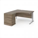 Maestro 25 left hand ergonomic desk 1400mm with silver cantilever frame and desk high pedestal - Nebraska Oak EBS14LNO