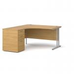 Maestro 25 left hand ergonomic desk 1400mm with silver cantilever frame and desk high pedestal - oak EBS14LO