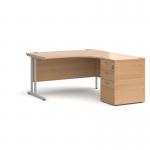 Maestro 25 right hand ergonomic desk 1400mm with silver cantilever frame and desk high pedestal - beech EBS14RB