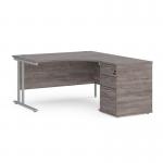 Maestro 25 right hand ergonomic desk 1400mm with silver cantilever frame and desk high pedestal - grey oak EBS14RGO