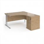 Maestro 25 right hand ergonomic desk 1400mm with silver cantilever frame and desk high pedestal - Kendal Oak EBS14RKO