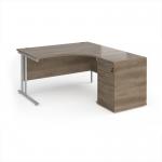 Maestro 25 right hand ergonomic desk 1400mm with silver cantilever frame and desk high pedestal - Nebraska Oak EBS14RNO