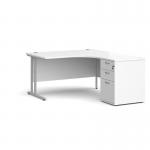 Maestro 25 right hand ergonomic desk 1400mm with silver cantilever frame and desk high pedestal - white EBS14RWH