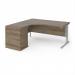 Maestro 25 left hand ergonomic desk 1600mm with silver cantilever frame and desk high pedestal - Nebraska Oak EBS16LNO