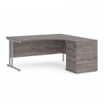 Maestro 25 right hand ergonomic desk 1600mm with silver cantilever frame and desk high pedestal - grey oak EBS16RGO