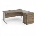 Maestro 25 right hand ergonomic desk 1600mm with silver cantilever frame and desk high pedestal - Nebraska Oak EBS16RNO