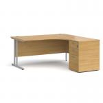 Maestro 25 right hand ergonomic desk 1600mm with silver cantilever frame and desk high pedestal - oak EBS16RO