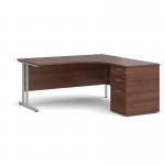 Maestro 25 right hand ergonomic desk 1600mm with silver cantilever frame and desk high pedestal - walnut EBS16RW