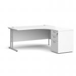 Maestro 25 right hand ergonomic desk 1600mm with silver cantilever frame and desk high pedestal - white EBS16RWH
