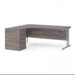 Maestro 25 left hand ergonomic desk 1800mm with silver cantilever frame and desk high pedestal - grey oak EBS18LGO