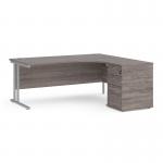 Maestro 25 right hand ergonomic desk 1800mm with silver cantilever frame and desk high pedestal - grey oak EBS18RGO