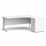 Maestro 25 right hand ergonomic desk 1800mm with silver cantilever frame and desk high pedestal - white EBS18RWH
